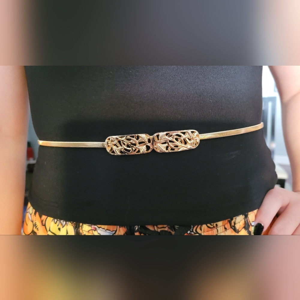 Vintage Accesocraft NYC Brass Gold Plated Stretchy Belt